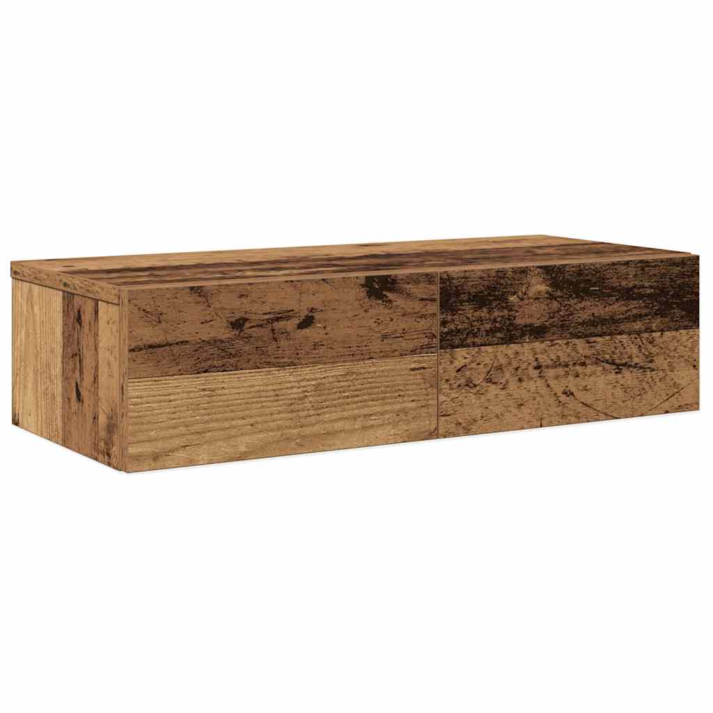 væghylde med skuffer 60x26,5x15 cm konstrueret træ antikt træ