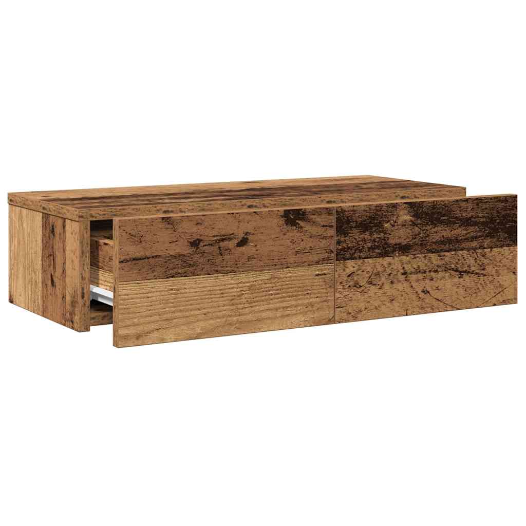 væghylde med skuffer 60x26,5x15 cm konstrueret træ antikt træ