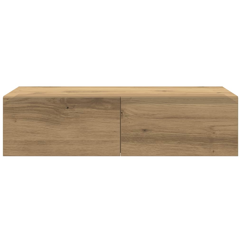 væghylde med skuffer 60x26,5x15 cm konstrueret træ egetræsfarve