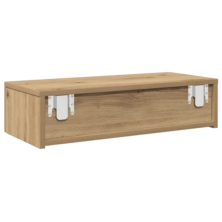 væghylde med skuffer 60x26,5x15 cm konstrueret træ egetræsfarve