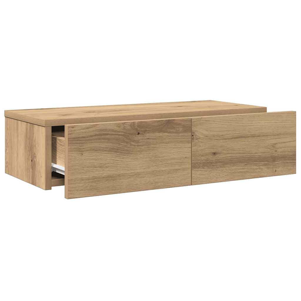 væghylde med skuffer 60x26,5x15 cm konstrueret træ egetræsfarve