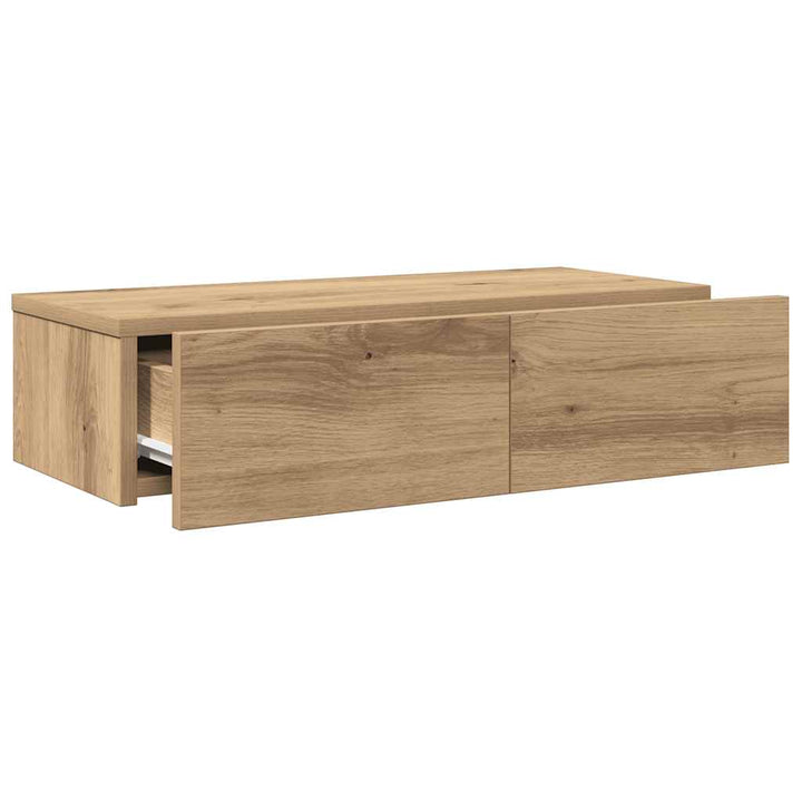 væghylde med skuffer 60x26,5x15 cm konstrueret træ egetræsfarve