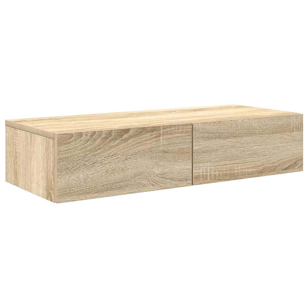 væghylde med skuffer 80x33x17 cm konstrueret træ sonoma-eg