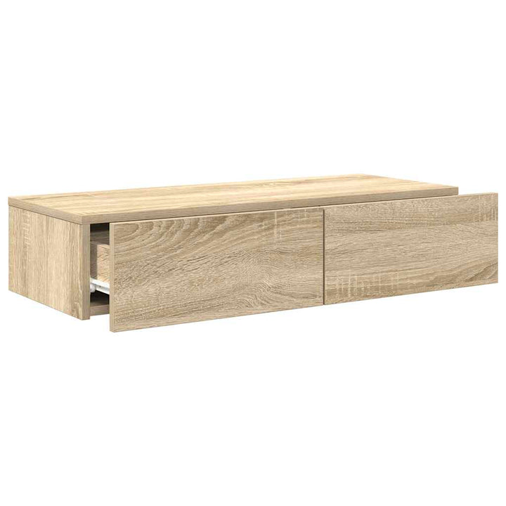 væghylde med skuffer 80x33x17 cm konstrueret træ sonoma-eg