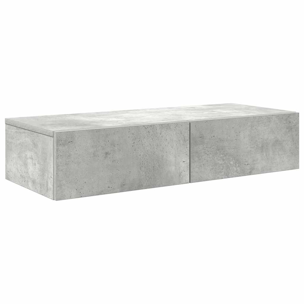 væghylde med skuffer 80x33x17 cm konstrueret træ betongrå