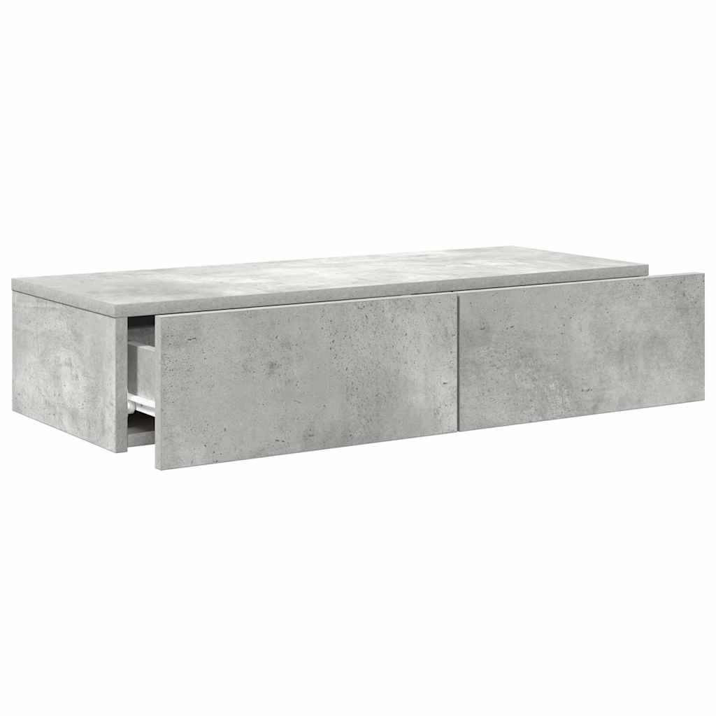 væghylde med skuffer 80x33x17 cm konstrueret træ betongrå