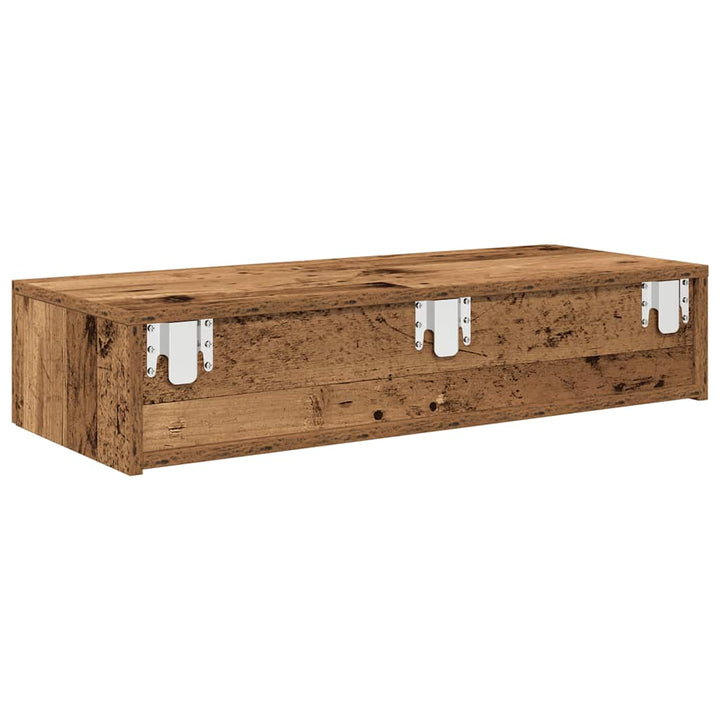 væghylde med skuffer 80x33x17 cm konstrueret træ antikt træ