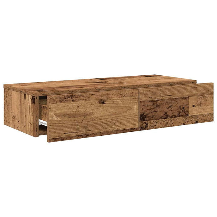 væghylde med skuffer 80x33x17 cm konstrueret træ antikt træ
