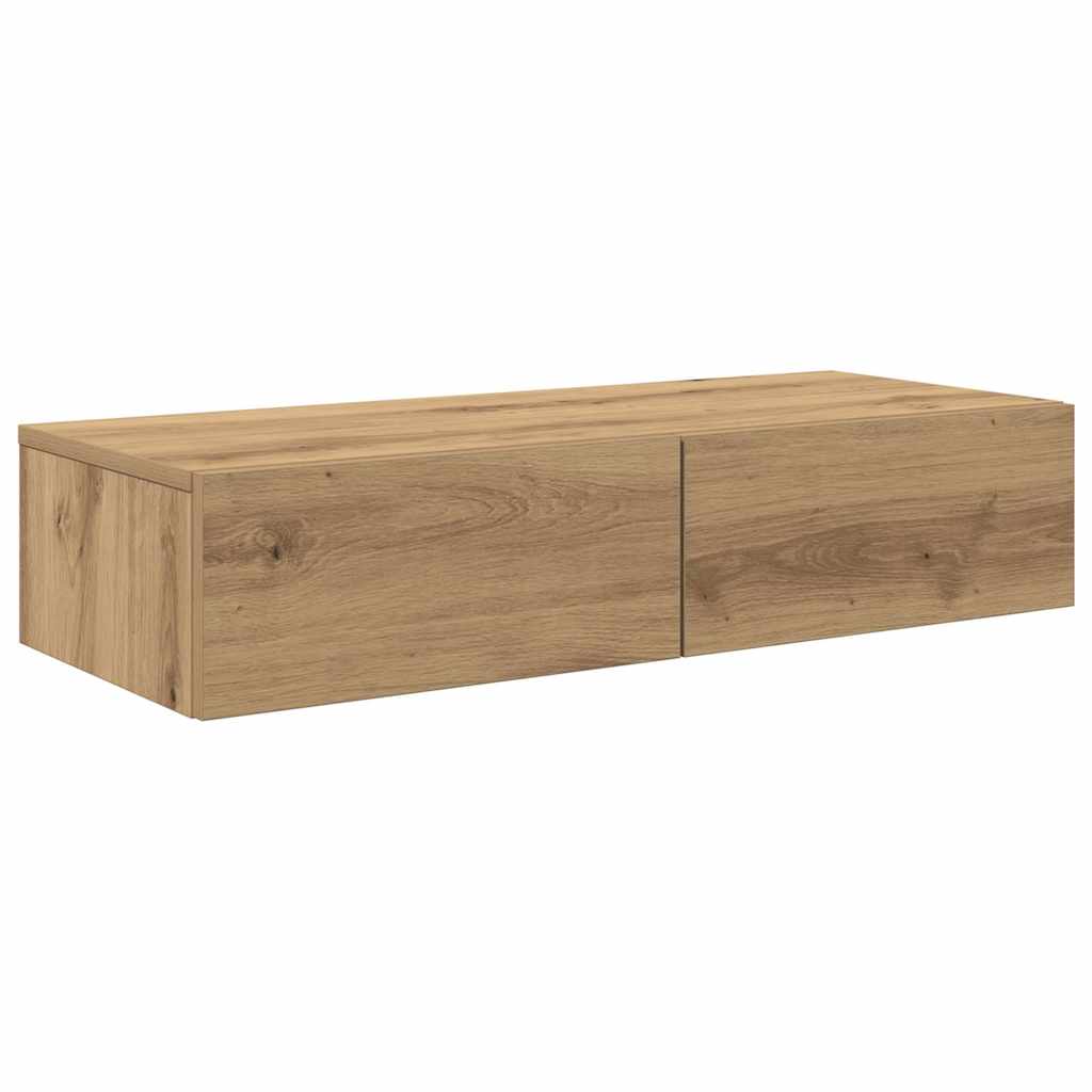væghylde med skuffer 80x33x17 cm konstrueret træ egetræsfarve