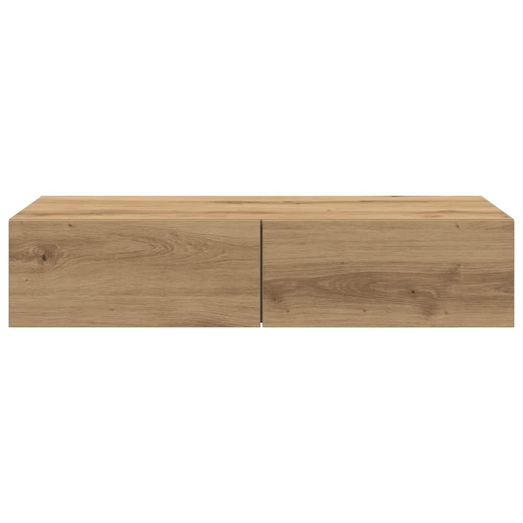 væghylde med skuffer 80x33x17 cm konstrueret træ egetræsfarve