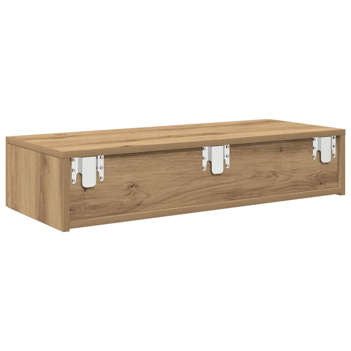 væghylde med skuffer 80x33x17 cm konstrueret træ egetræsfarve