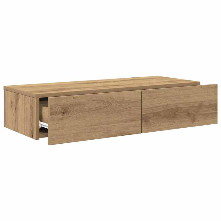 væghylde med skuffer 80x33x17 cm konstrueret træ egetræsfarve