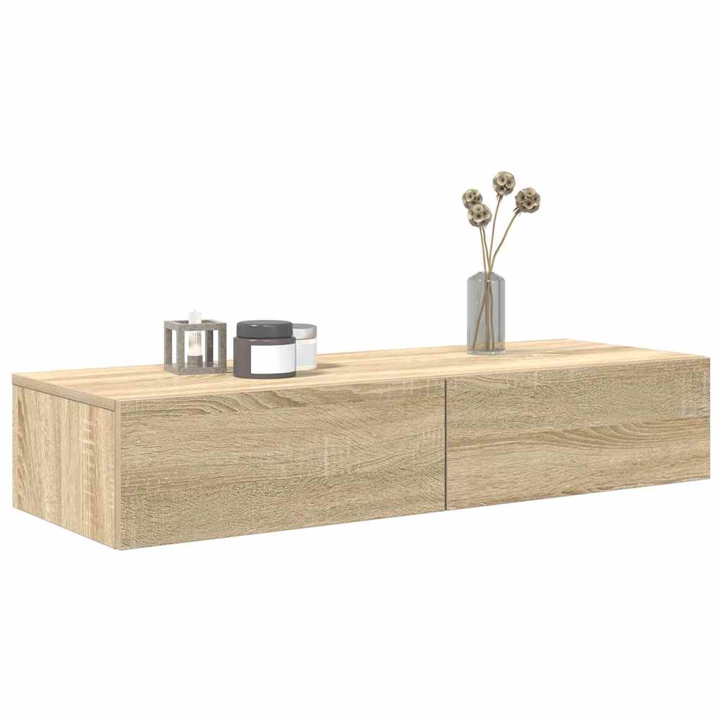 væghylde med skuffer 100x36x19 cm konstrueret træ sonoma-eg