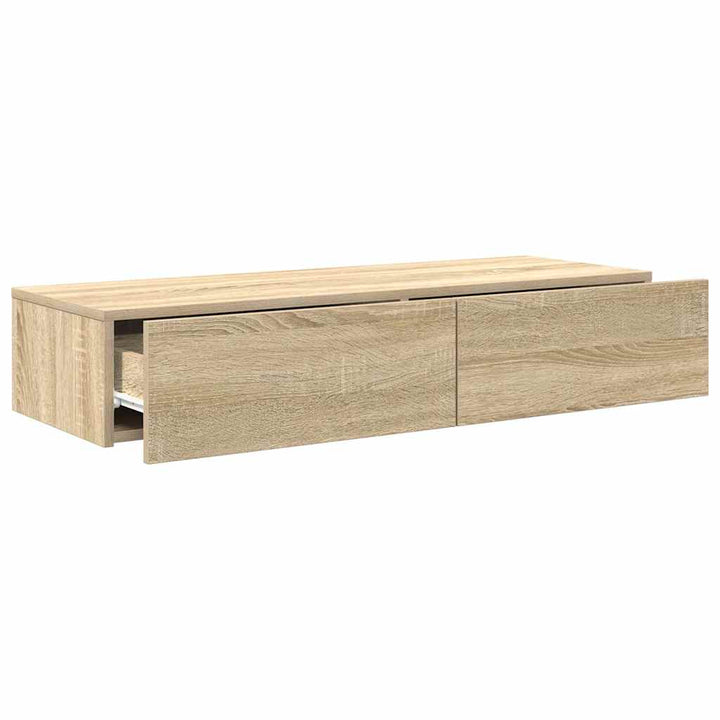 væghylde med skuffer 100x36x19 cm konstrueret træ sonoma-eg