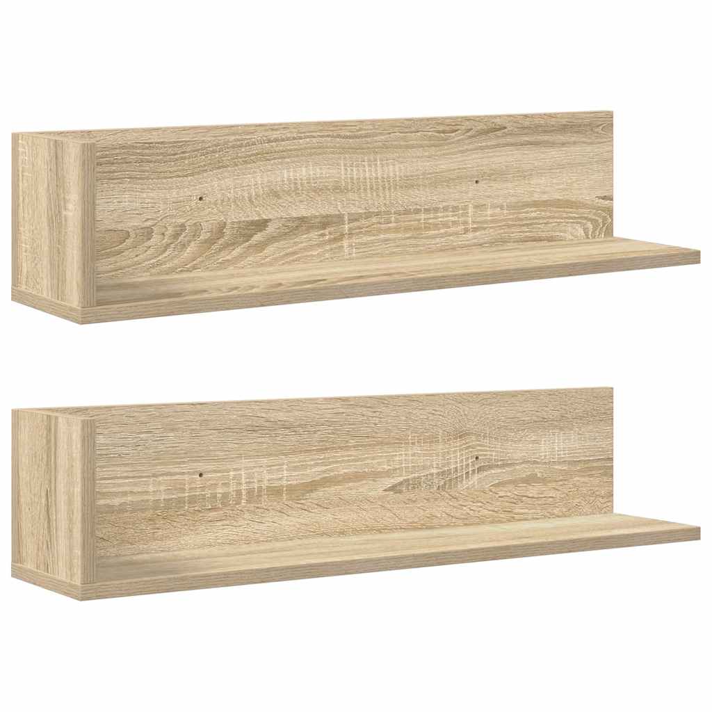 væghylder 2 stk. 75x16,5x16,5 cm konstrueret træ sonoma-eg