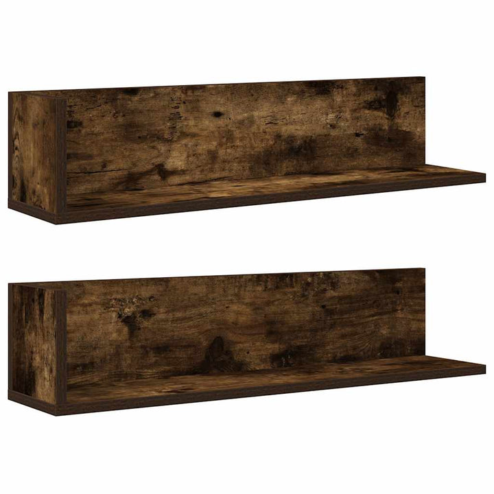 væghylder 2 stk. 75x16,5x16,5 cm konstrueret træ røget egetræ