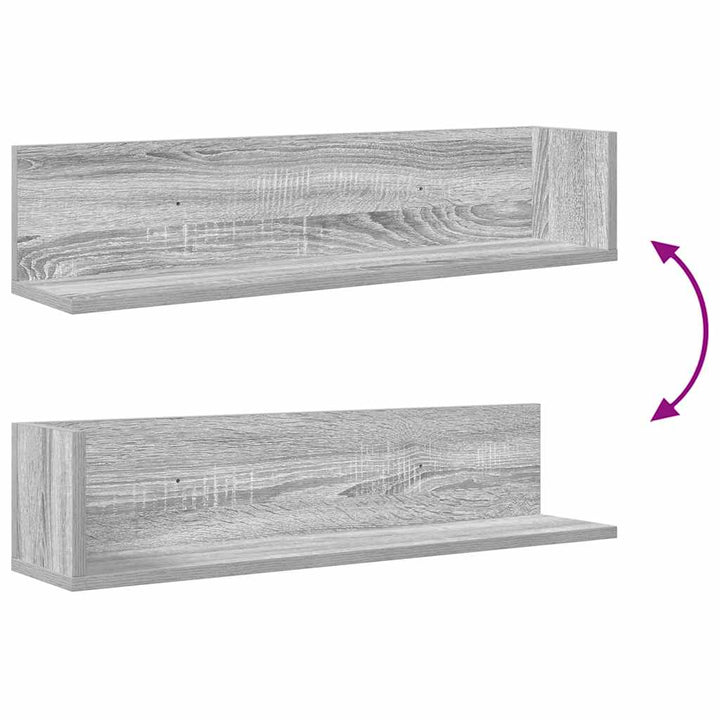 væghylder 2 stk. 75x16,5x16,5 cm konstrueret træ grå sonoma-eg