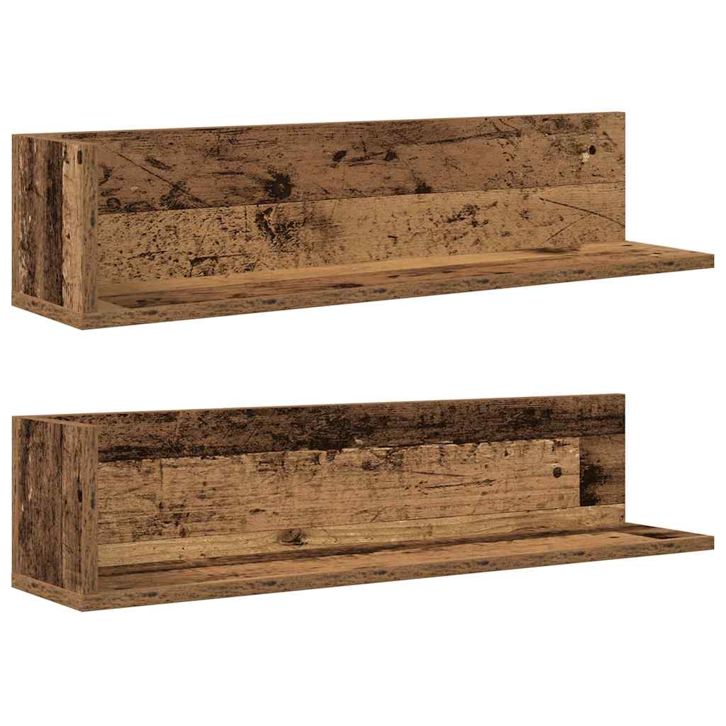 væghængte 2 stk. 75x16,5x16,5 cm konstrueret træ antikt træ