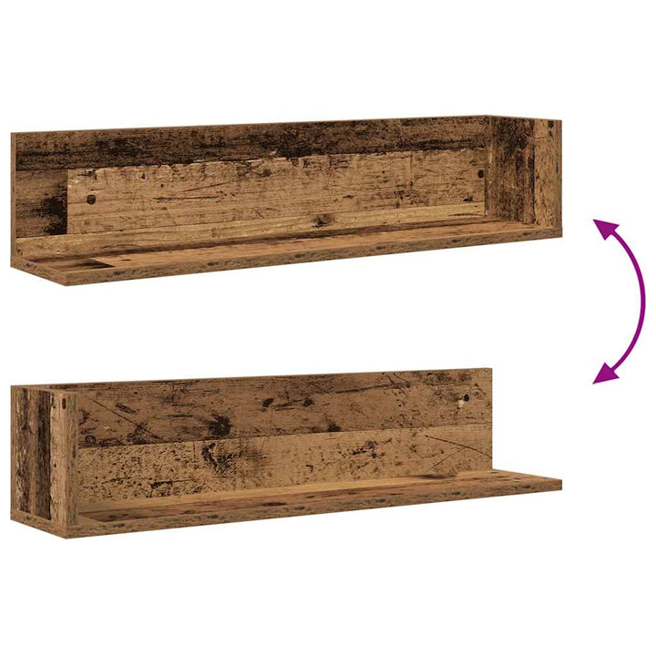 væghængte 2 stk. 75x16,5x16,5 cm konstrueret træ antikt træ