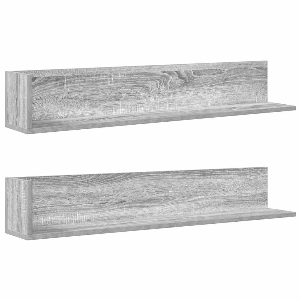 væghylder 2 stk. 100x16,5x16,5 cm konstrueret træ grå sonoma-eg