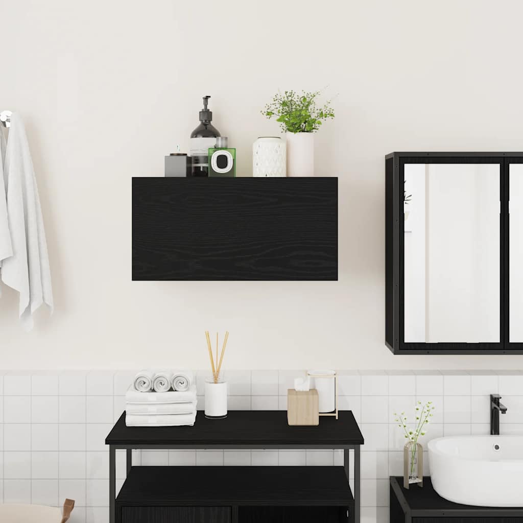 væghængt badeværelsesskab 60x25x30 cm konstrueret træ sort