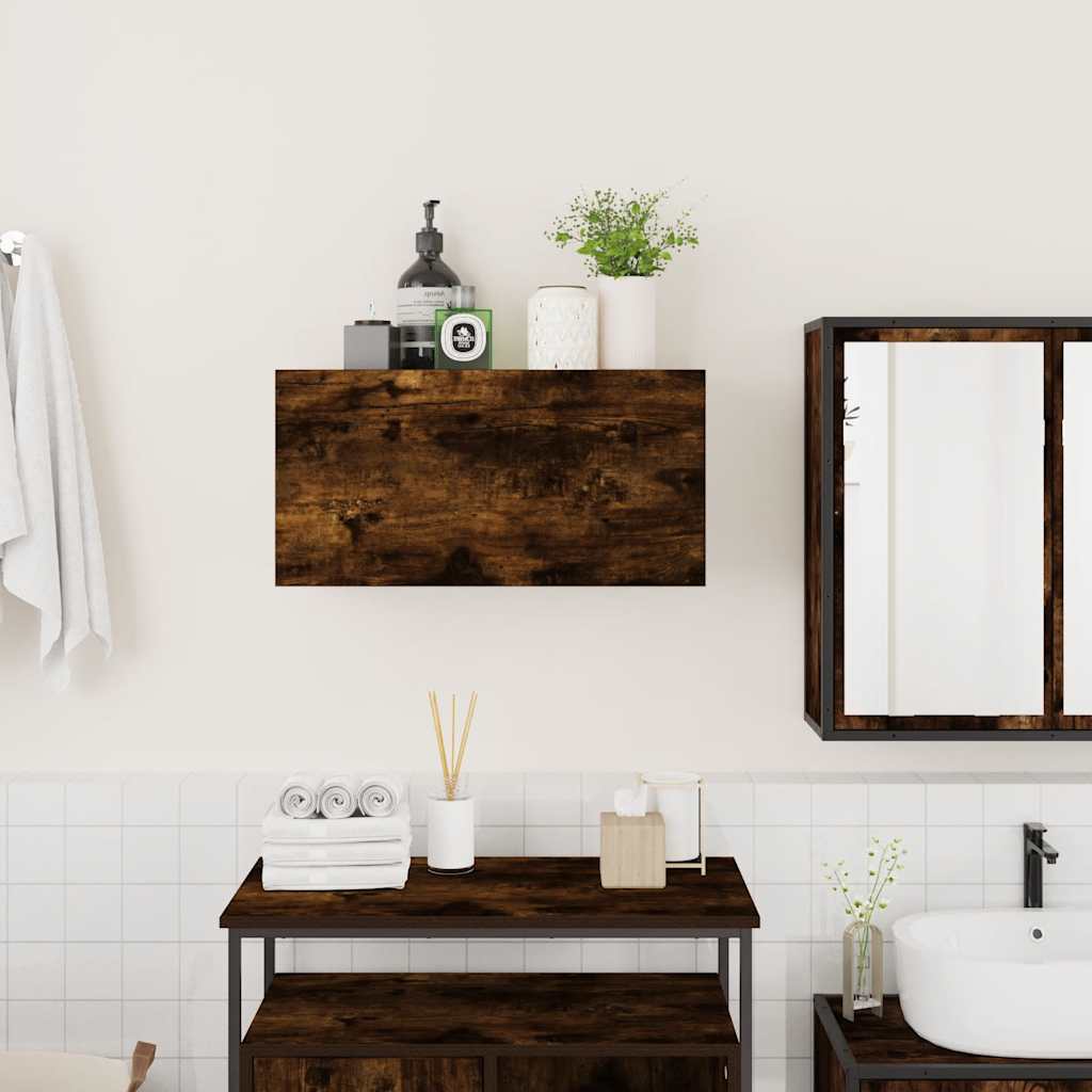 væghængt badeværelsesskab 60x25x30 cm konstrueret træ røget eg