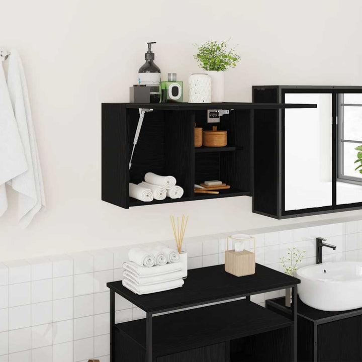 væghængt badeværelsesskab 60x25x40 cm konstrueret træ sort