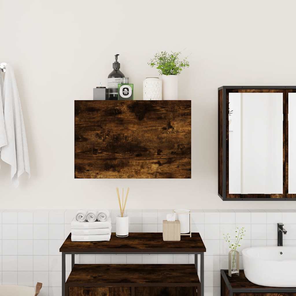 væghængt badeværelsesskab 60x25x40 cm konstrueret træ røget eg