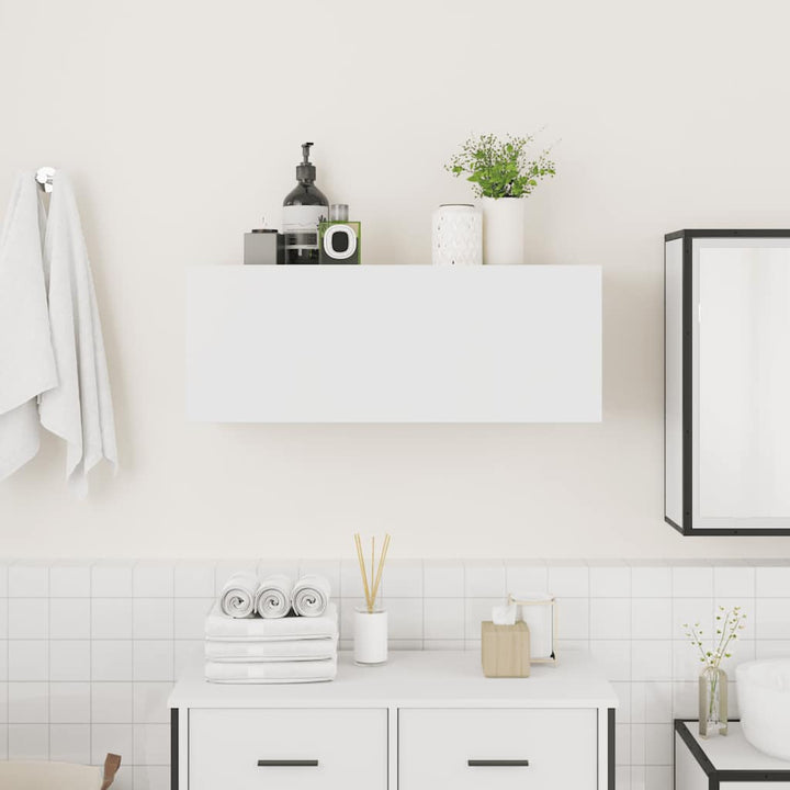 væghængt badeværelsesskab 80x25x30 cm konstrueret træ hvid