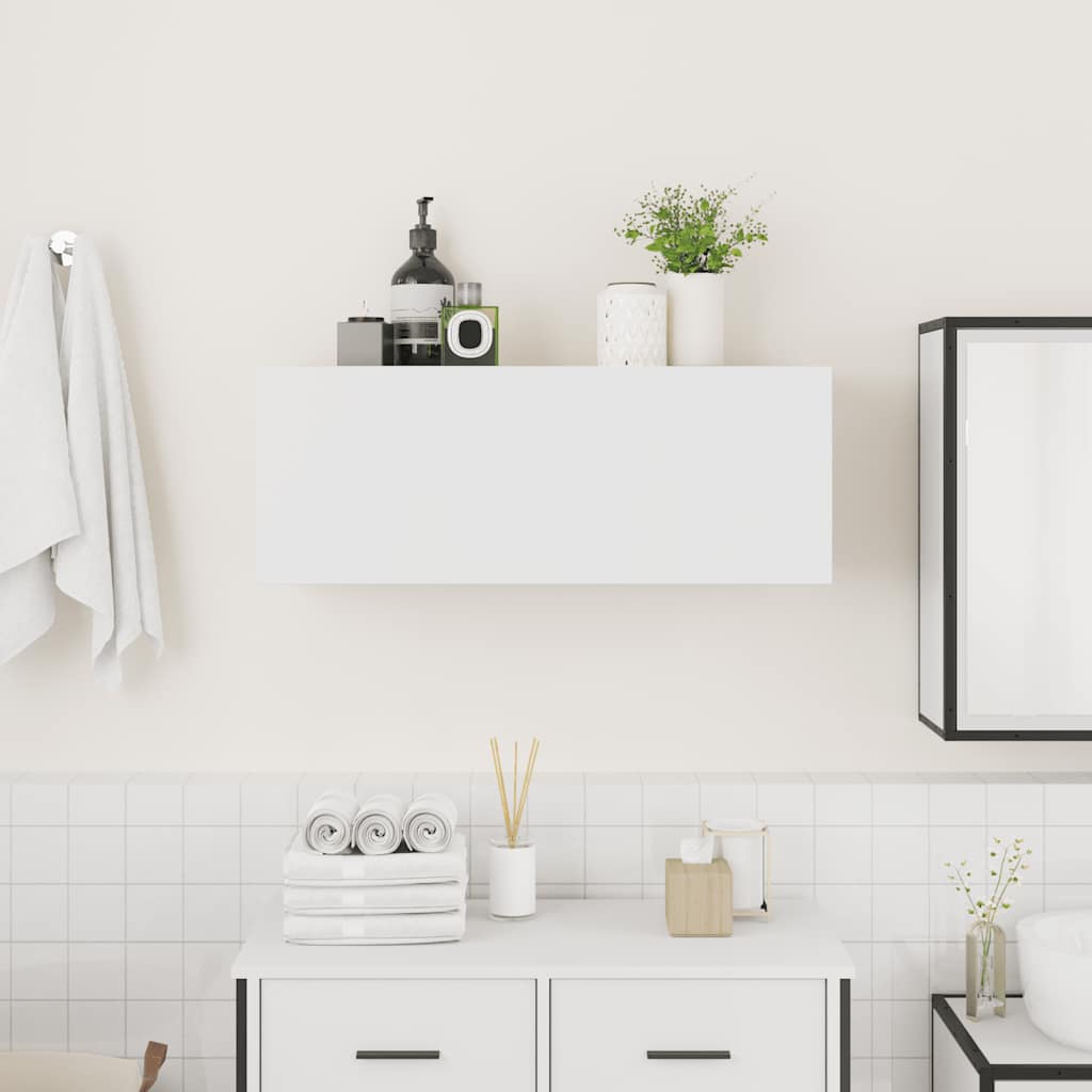 væghængt badeværelsesskab 80x25x30 cm konstrueret træ hvid