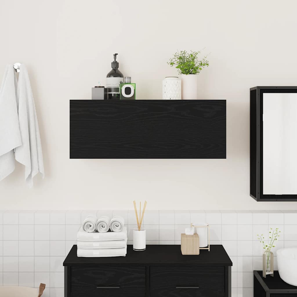 væghængt badeværelsesskab 80x25x30 cm konstrueret træ sort