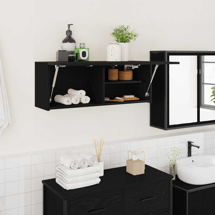 væghængt badeværelsesskab 80x25x30 cm konstrueret træ sort