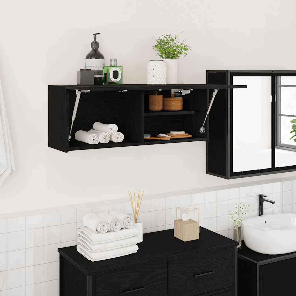 væghængt badeværelsesskab 80x25x30 cm konstrueret træ sort