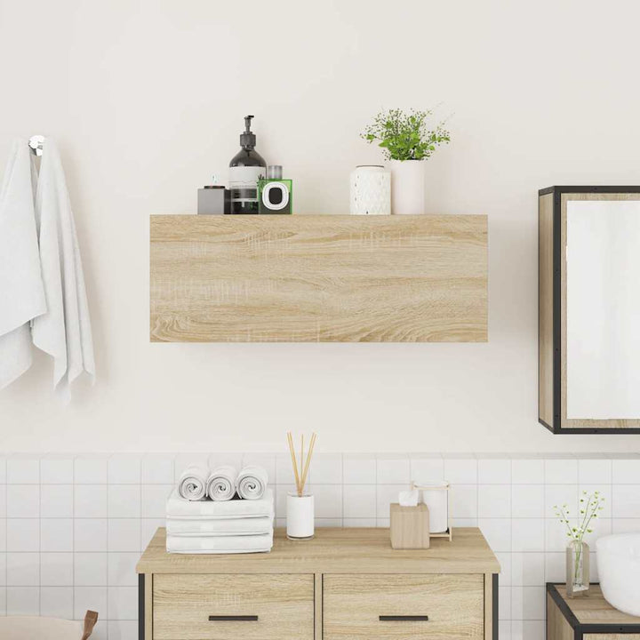 væghængt badeværelsesskab 80x25x30 cm konstrueret træ sonoma-eg