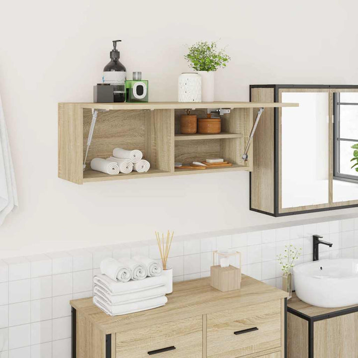 væghængt badeværelsesskab 80x25x30 cm konstrueret træ sonoma-eg