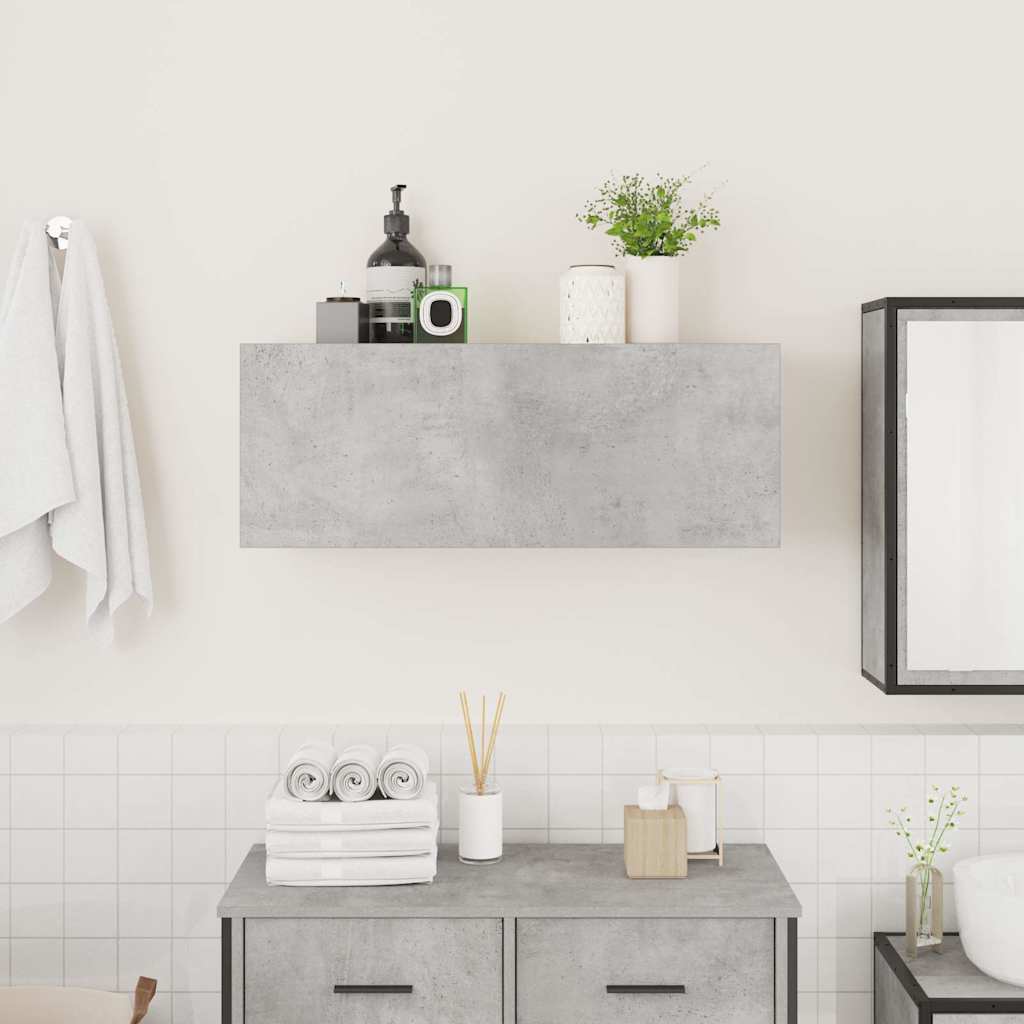 væghængt badeværelsesskab 80x25x30 cm konstrueret træ betongrå
