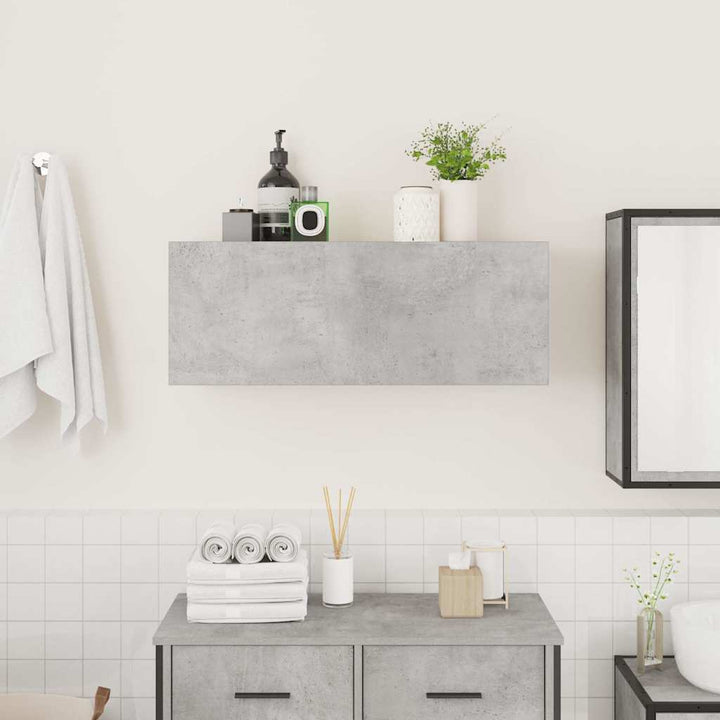 væghængt badeværelsesskab 80x25x30 cm konstrueret træ betongrå