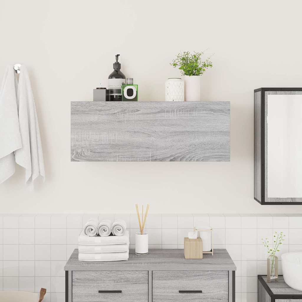 væghængt badeværelsesskab 80x25x30 cm konstrueret træ