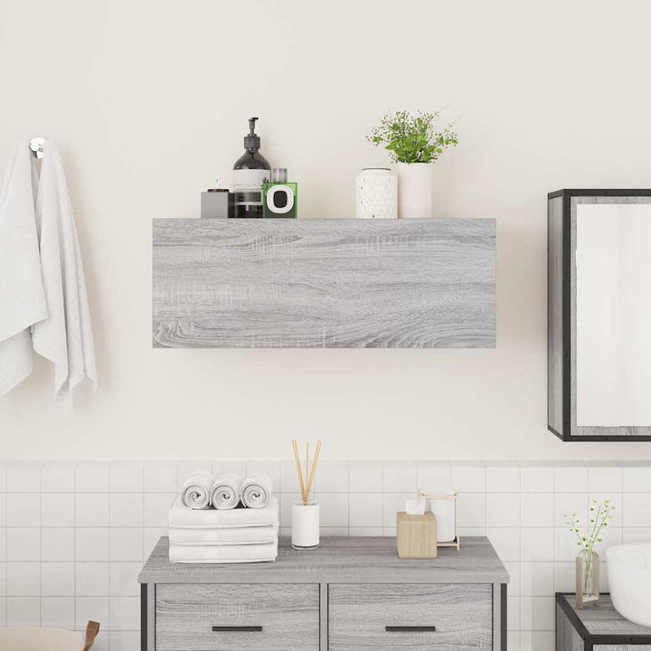 væghængt badeværelsesskab 80x25x30 cm konstrueret træ