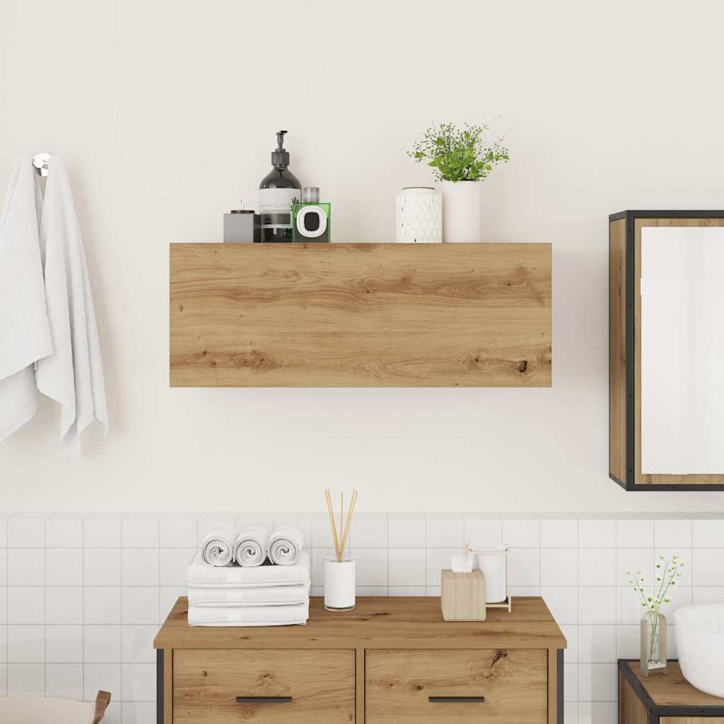 væghængt badeværelsesskab 80x25x30 cm konstrueret træ kunsteg