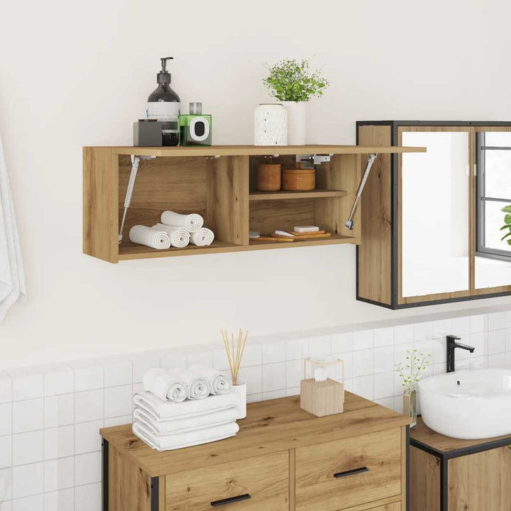 væghængt badeværelsesskab 80x25x30 cm konstrueret træ kunsteg