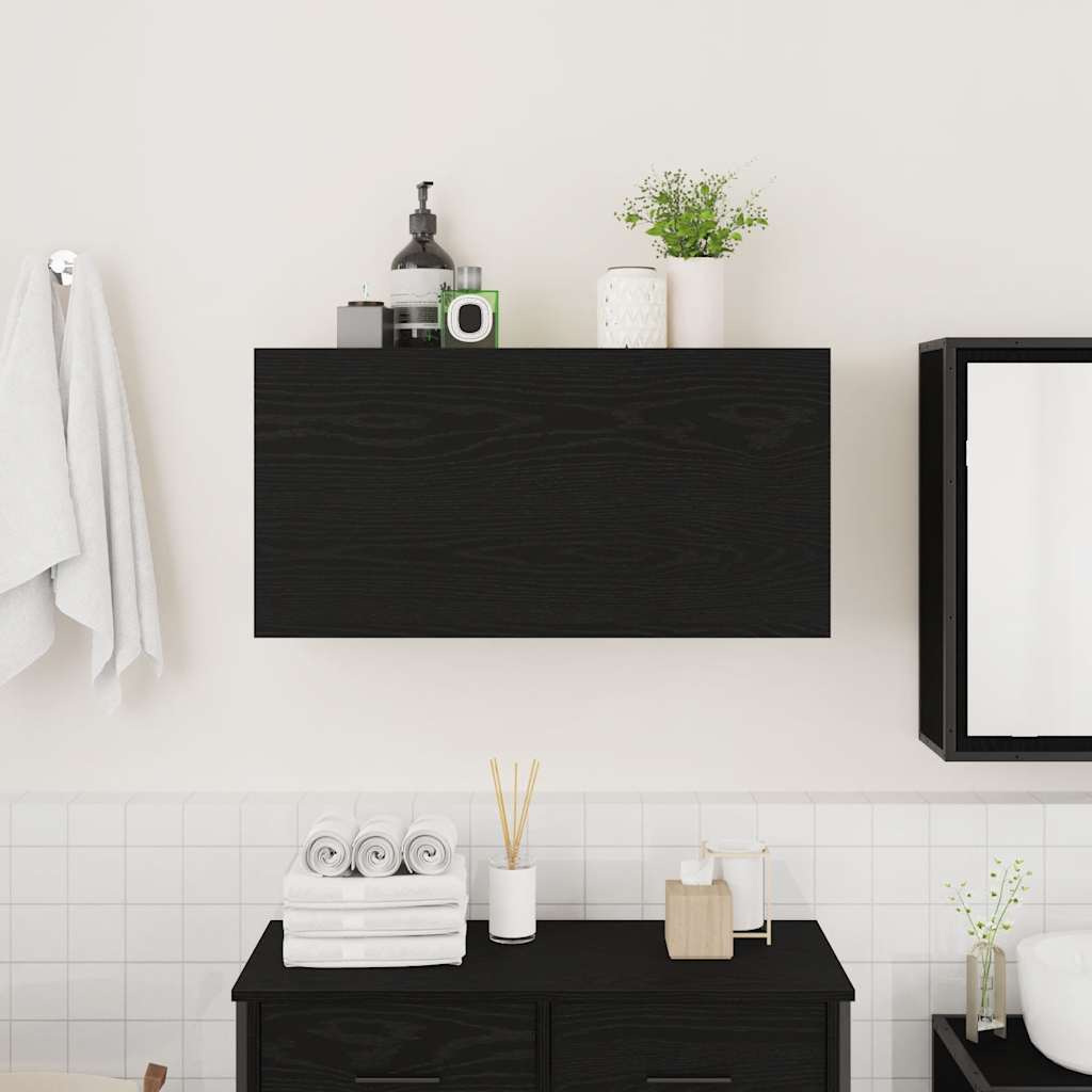 væghængt badeværelsesskab 80x25x40 cm konstrueret træ sort