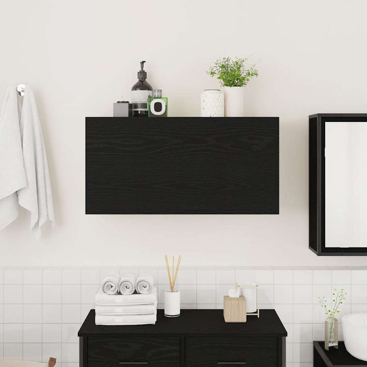 væghængt badeværelsesskab 80x25x40 cm konstrueret træ sort