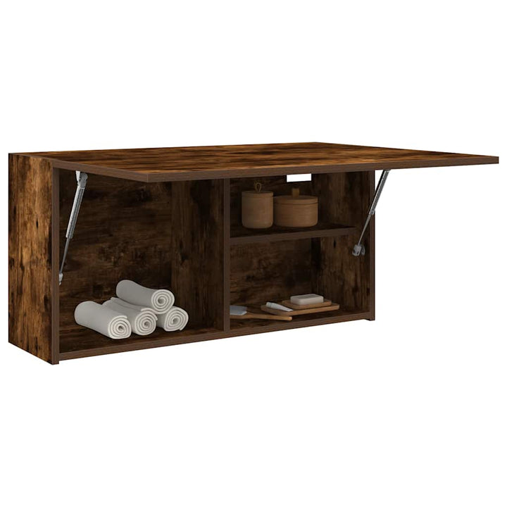 væghængt badeværelsesskab 80x25x40 cm konstrueret træ røget eg