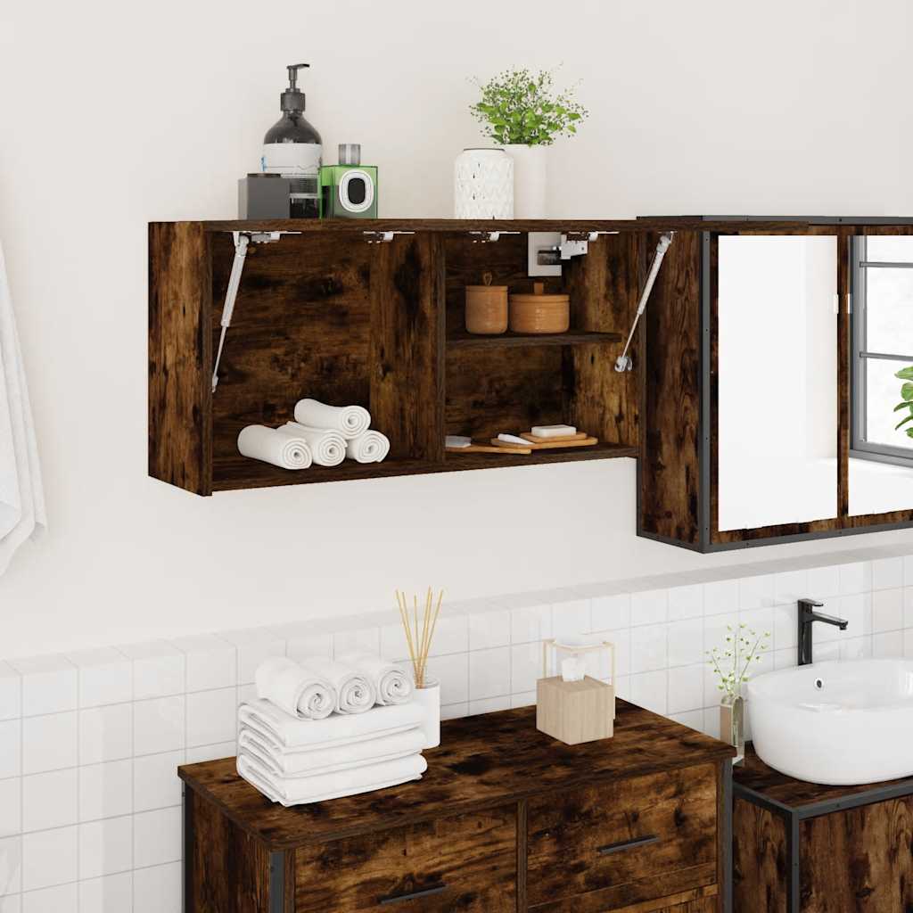 væghængt badeværelsesskab 80x25x40 cm konstrueret træ røget eg