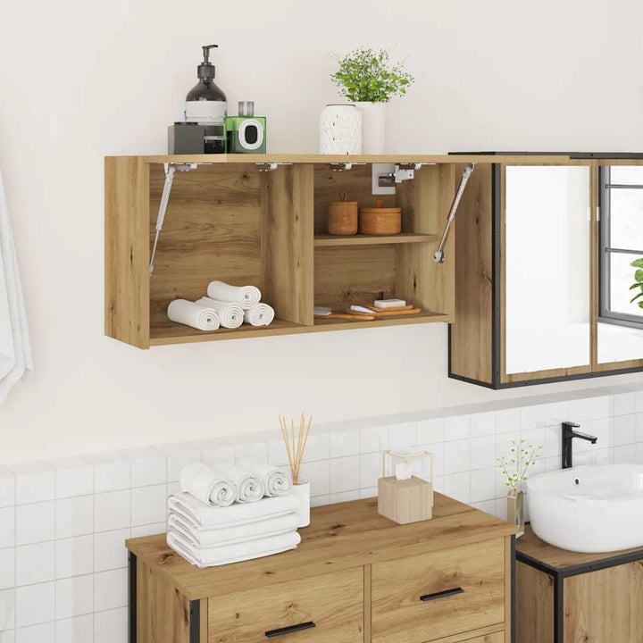 væghængt badeværelsesskab 80x25x40 cm konstrueret træ kunsteg