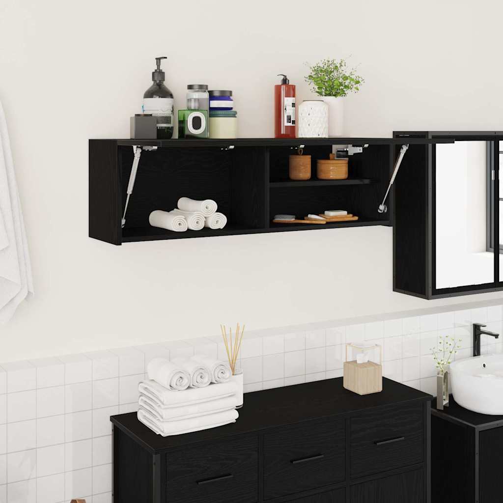 væghængt badeværelsesskab 100x25x30 cm konstrueret træ sort