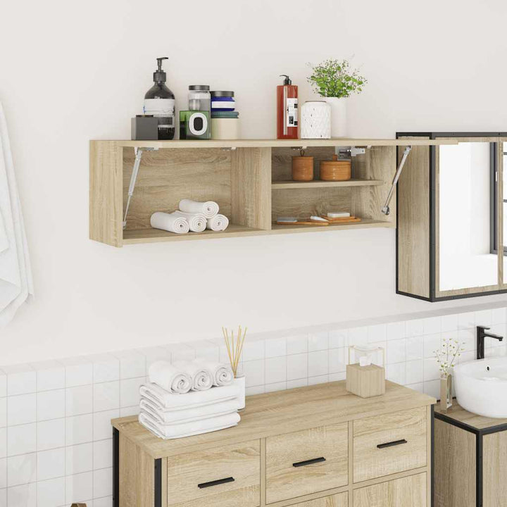 væghængt badeværelsesskab 100x25x30cm konstrueret træ sonoma-eg