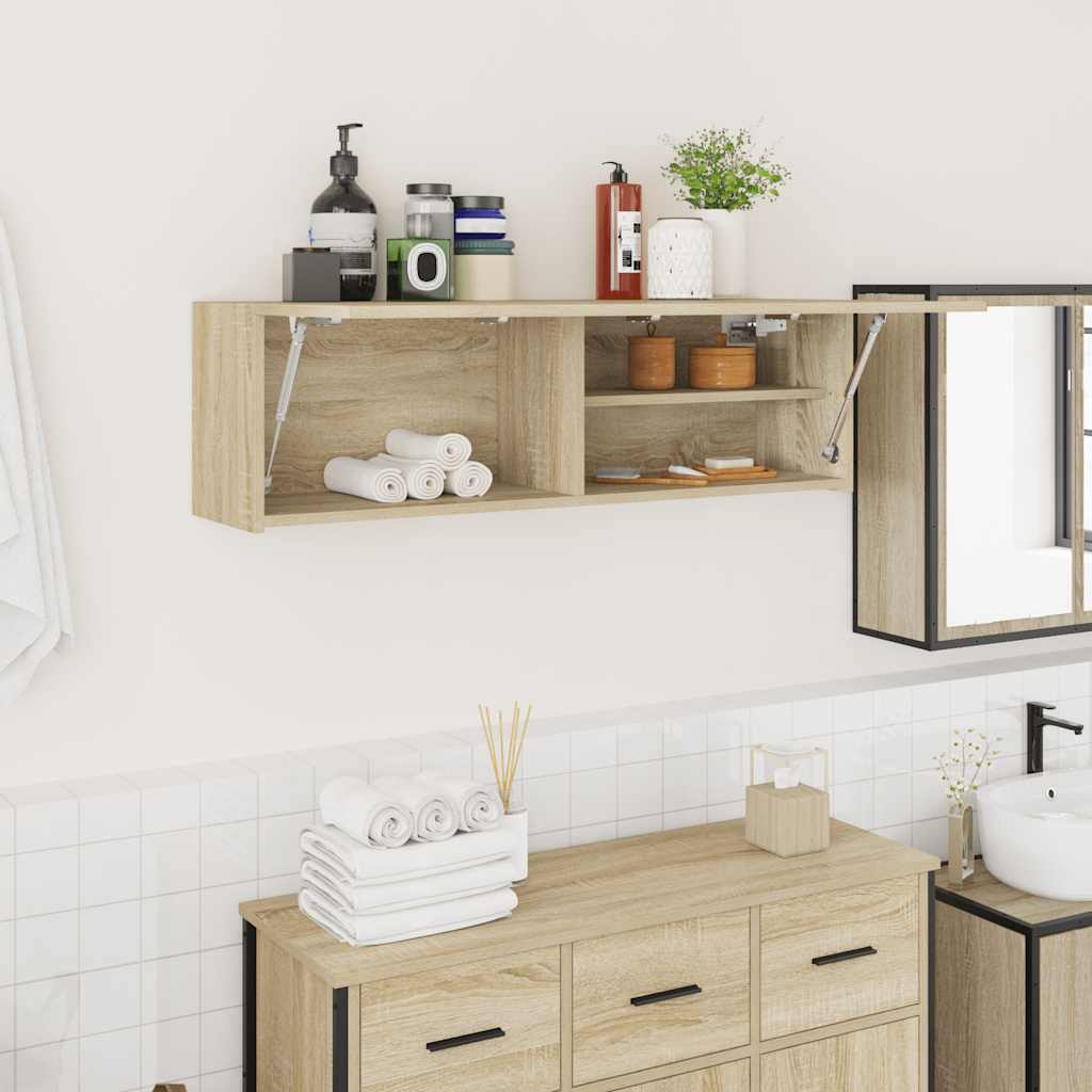 væghængt badeværelsesskab 100x25x30cm konstrueret træ sonoma-eg