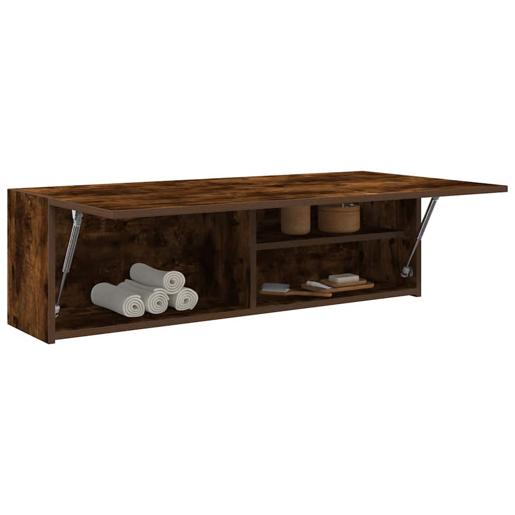 væghængt badeværelsesskab 100x25x30 cm konstrueret træ røget eg